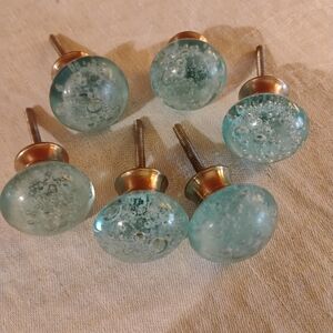 Elegant Glass Bubble Knobs - Set of 6 Aqua Blue